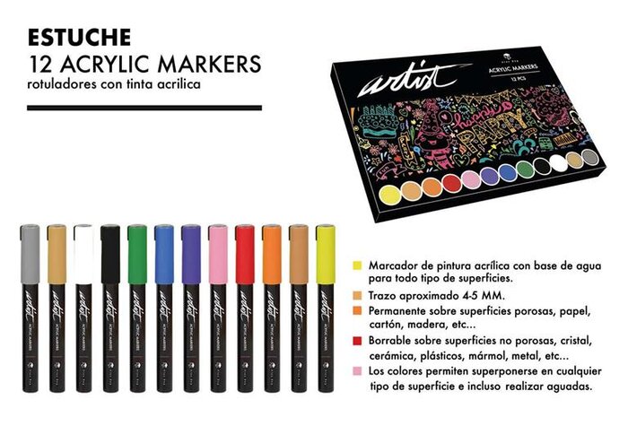 ROTU ACRILICO 12 COLORES SURTIDOS CAJA (TIPO POSCA)