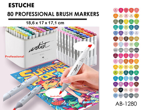 ROTU PINCEL 80 COLORES DOBLE PUNTA ESTUCHE BLANCO LUXE