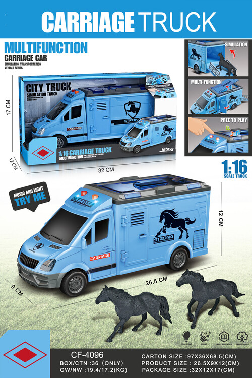 FURGONETA TRANSPORTE CABALLO ESCALA 1:16 LUZ Y SONIDO