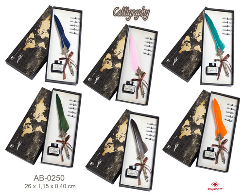 SET PLUMA CON ACCESORIOS 6 COLORES SURTIDOS CAJA DECORADA