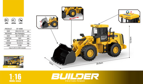 EXCAVADORA ESCALA 1:16 CON LUZ Y SONIDO FRICCION POWER