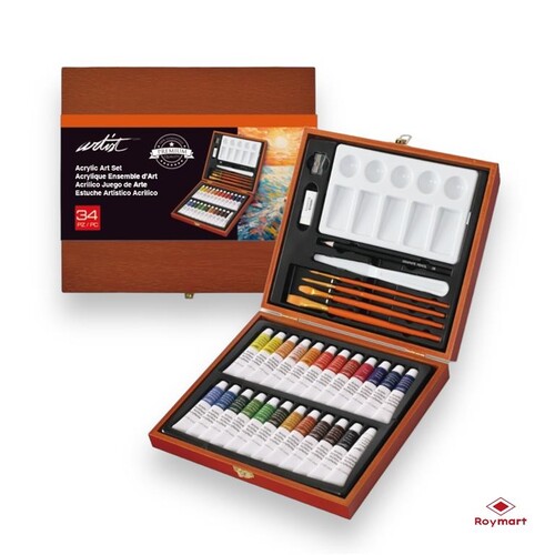 ESTUCHE MADERA 34 PIEZAS ARTIST PINTURA ACRILICA