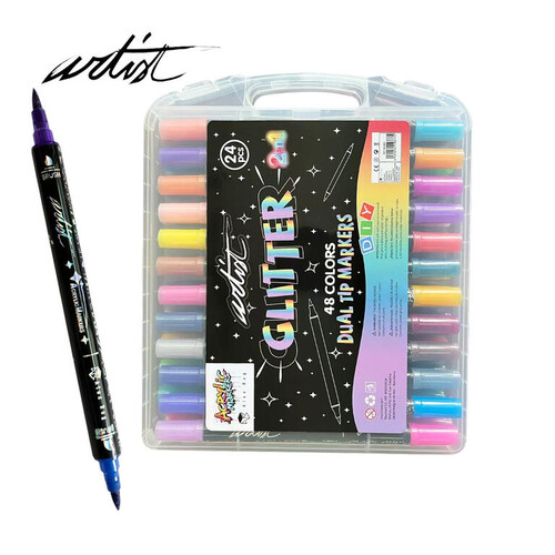 MALETIN 24 ROTU 2 EN 1 48 COLORES GLITTER MARKERS ARTIST