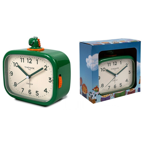 DESPERTADOR ANALOGICO VERDE DINO 13X12CM