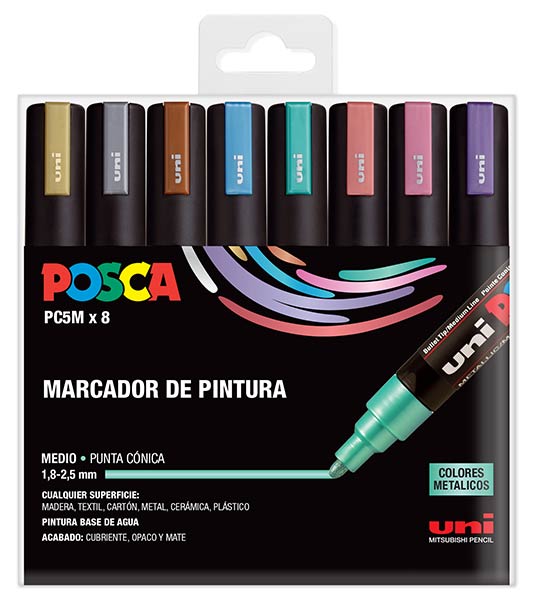 ESTUCHE ROTU POSCA PC5M 8 COLORES BASICOS 1.8 - 2.5MM