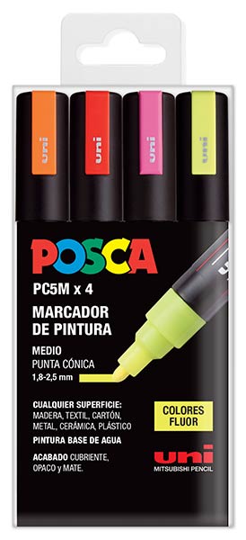 ESTUCHE ROTU POSCA PC5M 4 COLORES FLUOR 1.8 - 2.5MM
