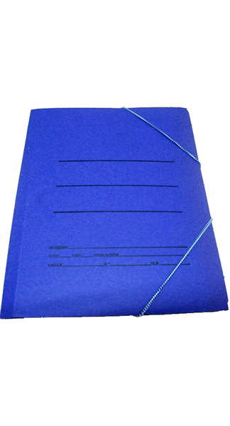 CARPETA GOMAS/SOLAPA CARTON FOLIO PROLONGADO AZUL PACK 20