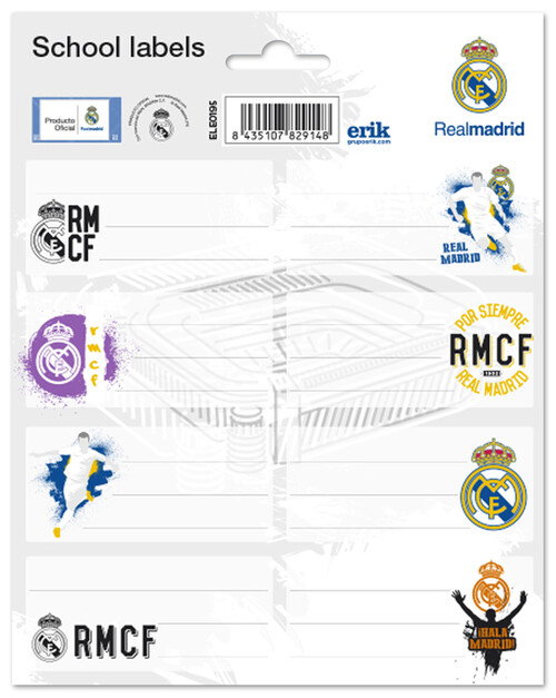 ETIQUETAS ADHESIVAS 8X4CM REAL MADRID 16U BLISTER