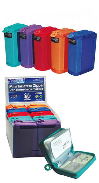 MINI TARJETERO CIERRE CREMALLERA PP 60 TARJETAS