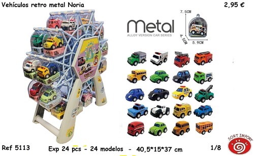NORIA CON 24 COCHES RETRO METAL SURTIDOS CON MOVIMIENTO
