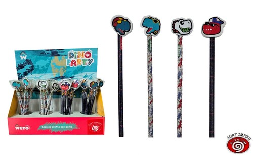 LAPIZ CON GOMA DINOSAURIO DIVER - EXPOSITOR 24 UNIDADES