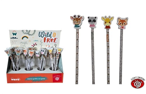 LAPIZ CON GOMA ANIMALES SELVA SURTIDOS - EXPOSITOR 24 UNID