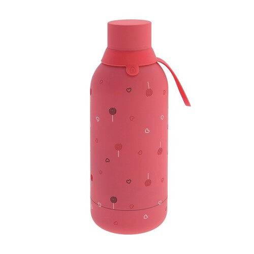 BOTELLA TERMICA 500 ML CORAL CORAZONES RED LOLLIPOP