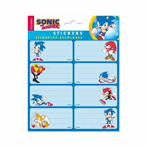 ETIQUETAS ADHESIVAS 8X4CM SONIC THE HEDGEHOG 16U BLISTER