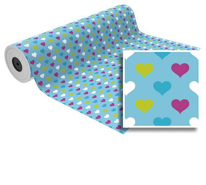 BOBINA 31 CM TODO A�O CORAZONES COLORES FONDO AZUL