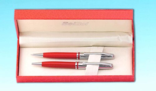 JUEGO BOLI/PORTAMINAS ROJO-CAPUCHON CROMADO