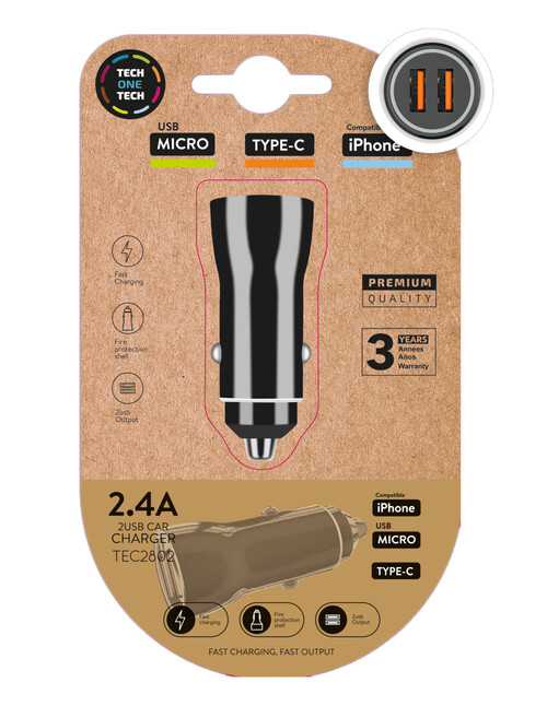 CARGADOR DOBLE MECHERO COCHE NEGRO 2,4A - 12W