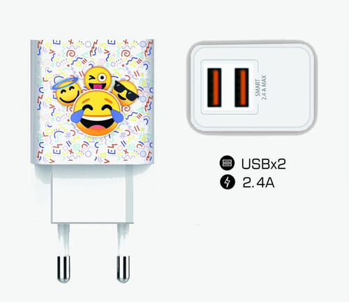 CARGADOR UNIVERSAL EMOJITECH SMILE 2X USB 2,4A