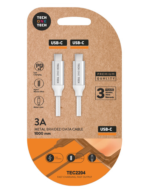 CABLE BLANCO NYLON PD 1 METRO 3A ( USB-A A USB-C )