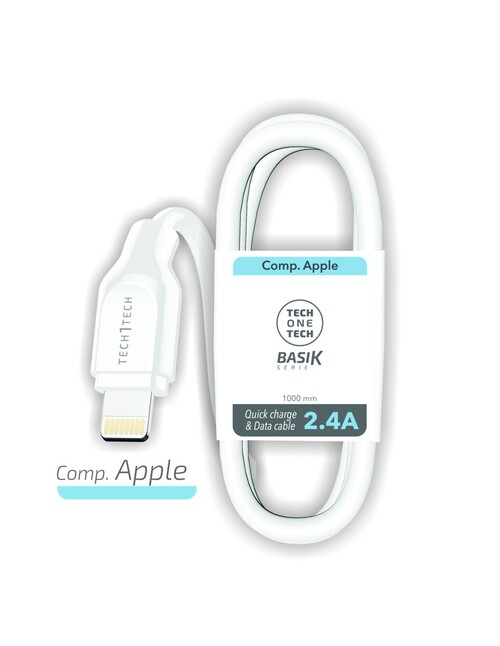 CABLE USB-A A LIGHTNING (APPLE) BLANCO 1M 2,4A BASIK SERIE