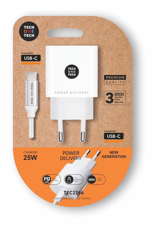 CARGADOR MOVIL PD 25W + CABLE USB-C BLANCO ULTRARRAPIDO
