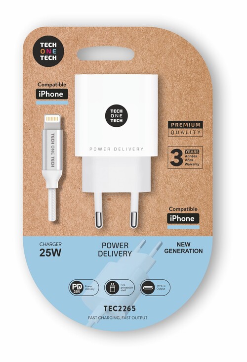 CARGADOR 25W ULTRARRAPIDO PD + CABLE APPLE BLANCO