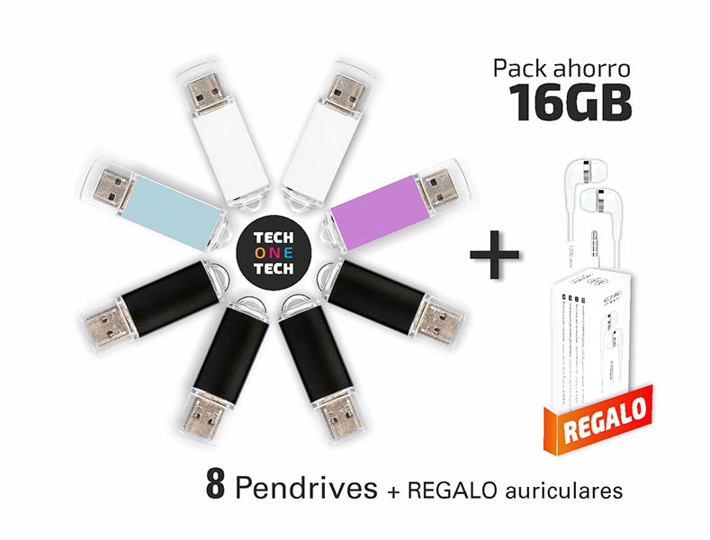 PACK AHORRO 8 USB BASIC 16 GB + REGALO AURICULARES