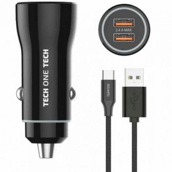 CARGADOR MECHERO COCHE + CABLE USB-C NEGRO 12W
