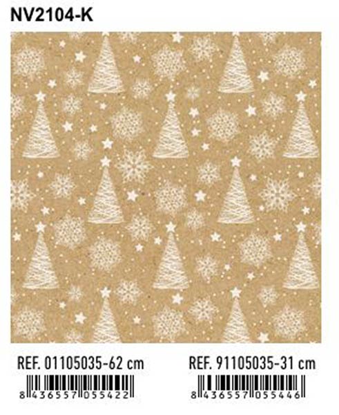 BOBINA 62 CM NAVIDAD KRAFT ARBOLES Y NIEVE BLANCO