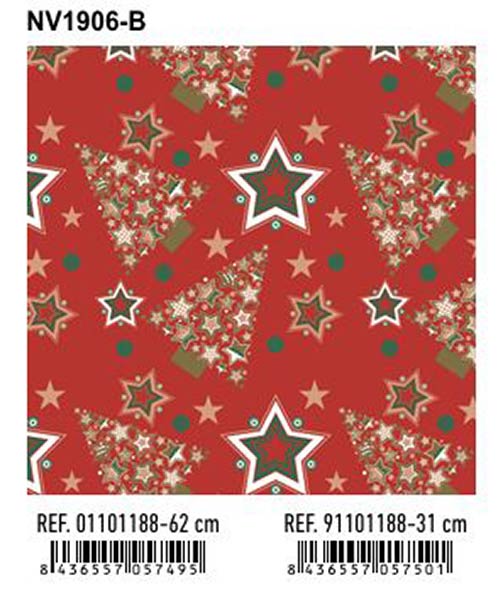 BOBINA 31 CM NAVIDAD ESTRELLAS Y ARBOLES NAVIDAD FONDO ROJO
