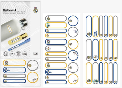 ETIQUETAS ADHESIVAS REAL MADRID 3 TAMA�OS SURTIDOS