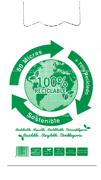 BOLSA CAMISETA 40X50 100U PAQUETE -GALGA 200 70% RECICLADAS