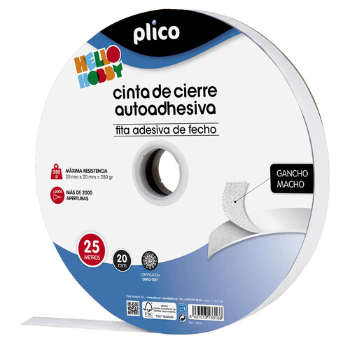 CINTA CIERRE AUTOADHESIVA 20MMX25M MACHO BLANCO