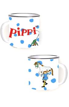 TAZA PIPPI CON FONDO BLANCO Y LUNARES AZULES