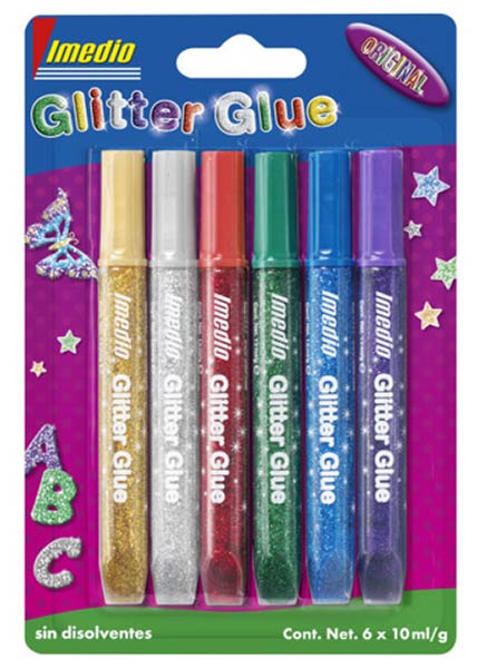BLISTER 6 PEGAMENTO 10ML GLITTER GLUE IMEDIO COLORES