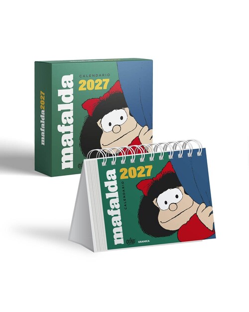 MAFALDA 2027 CALENDARIO DE ESCRITORIO VERDE CON CAJA