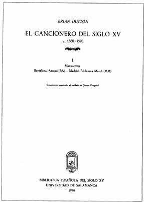 CANCIONERO SIGLO XV (C. 1360-1520) TOMO I