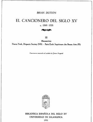 CANCIONERO SIGLO XV (C. 1360-1520) TOMO III