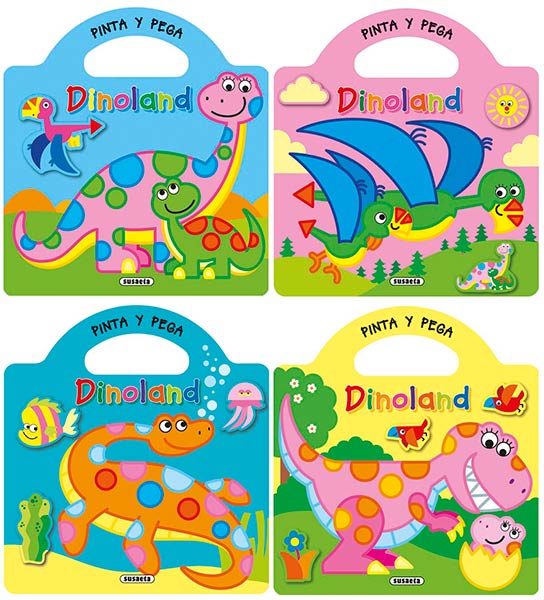 PINTA Y PEGA - DINOLAND (4 TITULOS)