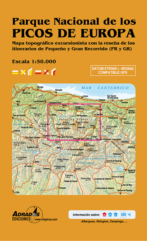 MAPA DE LOS PICOS DE EUROPA CON ITINERARIOS PR Y GR