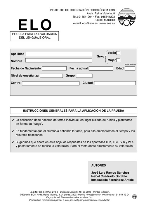 ELO, PRUEBA PARA LA EVALUACION DEL LENGUAJE ORAL