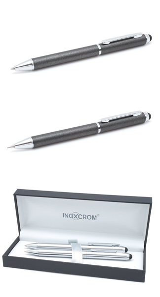 JUEGO BOLI + PORTAMINAS TOUCH NEGRO METAL EN ESTUCHE