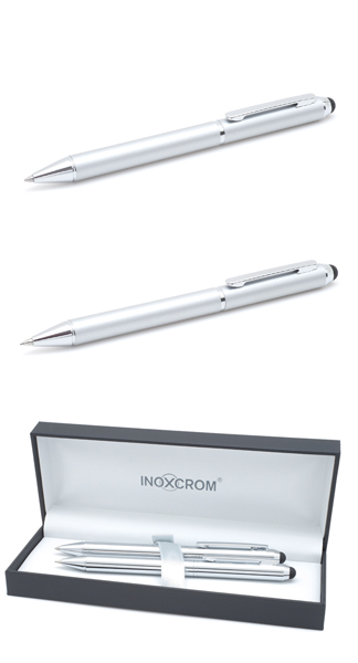 JUEGO BOLI + PORTAMINAS TOUCH PLATA METAL EN ESTUCHE