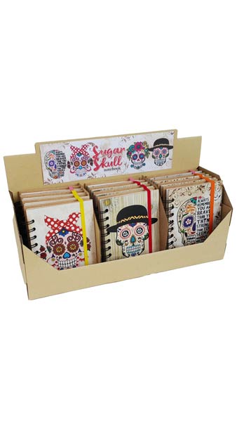 LIBRETA 10,3X14CM 80H 100GR SKULL WOODEN SURTIDAS -12U EXP.