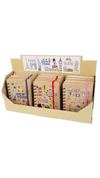 LIBRETA 10,3X14CM 80H 100GR TRAVEL WOODEN SURTIDAS-12U EXP.