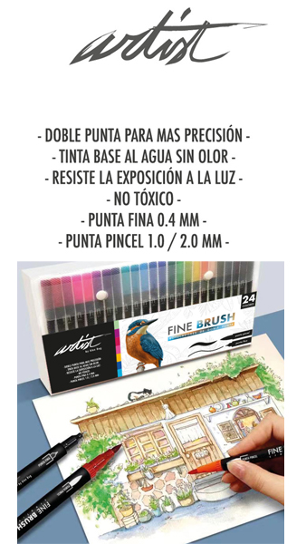 ROTU PINCEL 24 COLORES DOBLE PUNTA GAMA CREATIVE ARTIST