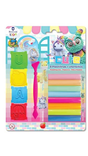 PLASTILINA 8 COLORES CON 4 MOLDES Y CORTADOR