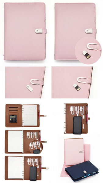 AGENDA A5 POLIPIEL ROSA USB 16GB BATERIA 6.000MAH Y CABLES