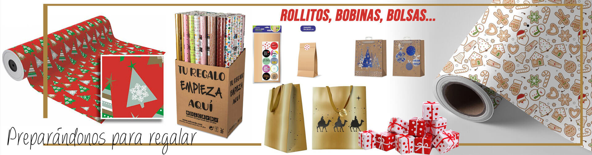 Prepara tu tienda para la temporada! bobinas, rollitos y bolsas de papel de regalo